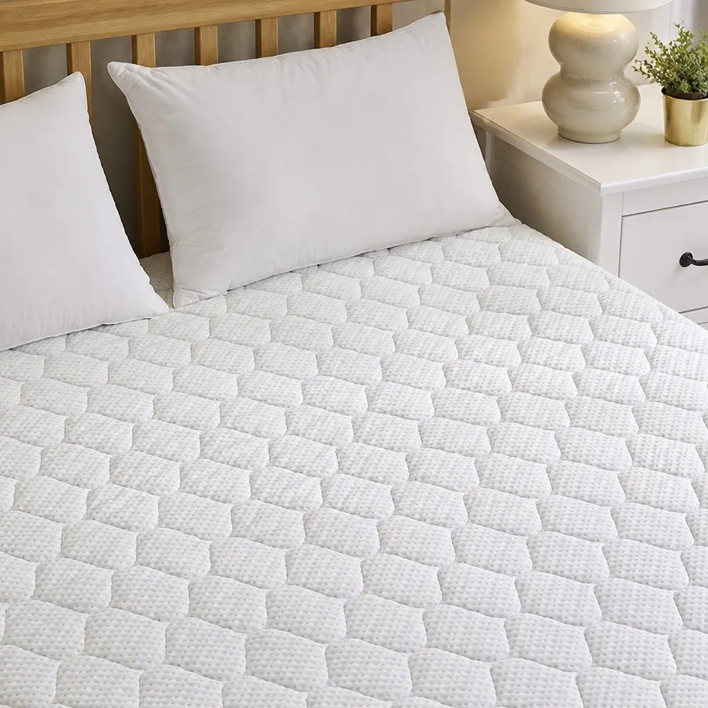 Queen Mattress Protector Quilted Bamboo Fibre Waterproof 40cm Fitted White