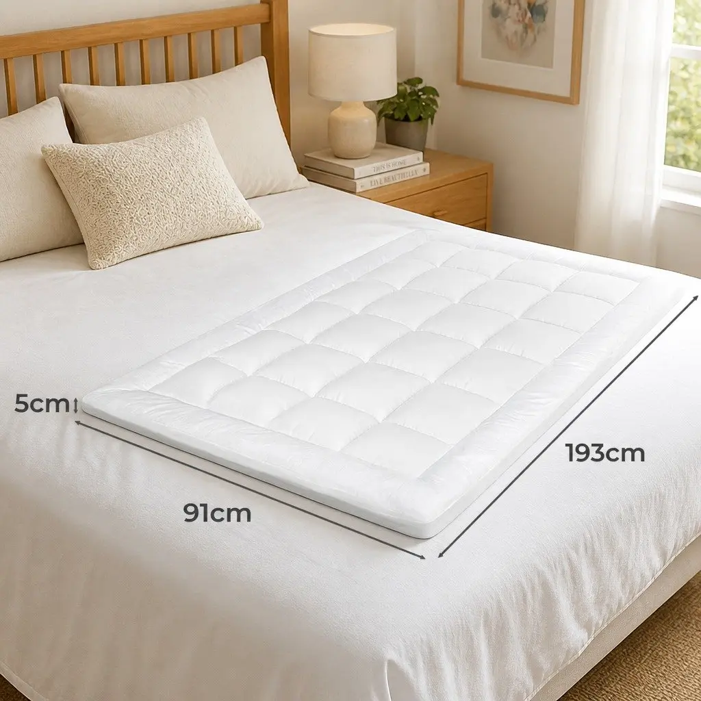 Single Mattress Topper Pillowtop 5cm Extra Thick White Fitted Skirt