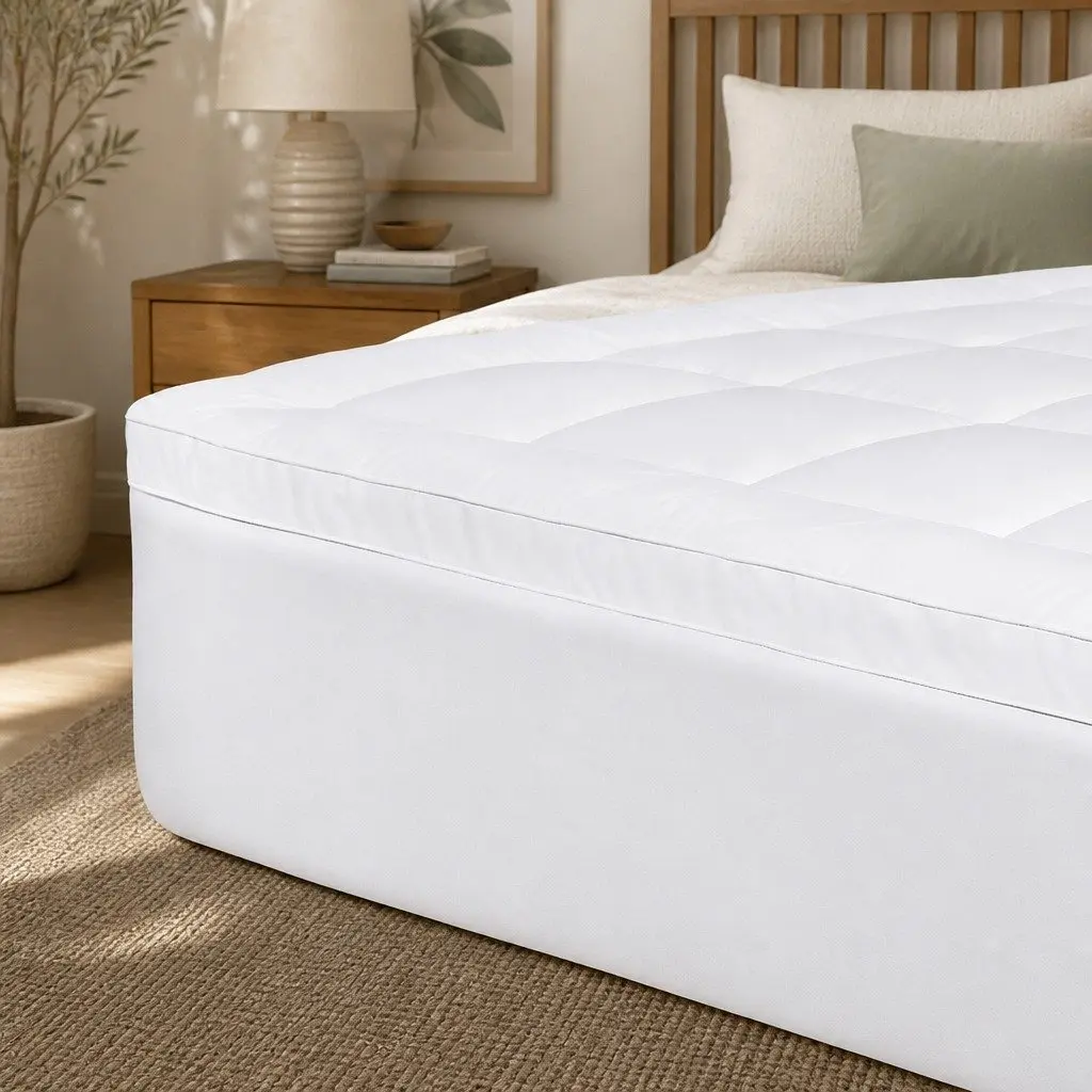 Single Mattress Topper Pillowtop 5cm Extra Thick White Fitted Skirt
