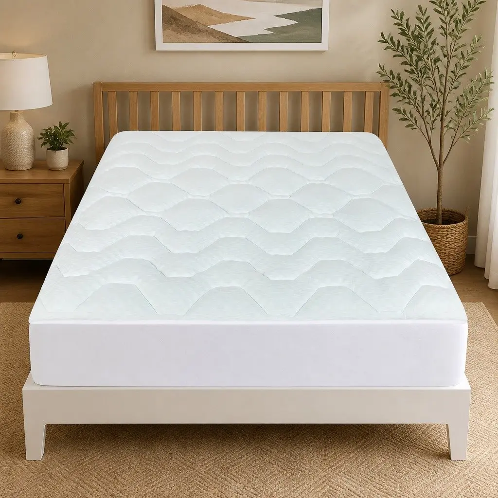 Mattress Topper Memory Foam 3cm King Single Bamboo Cover White and Blue Deep Pocket