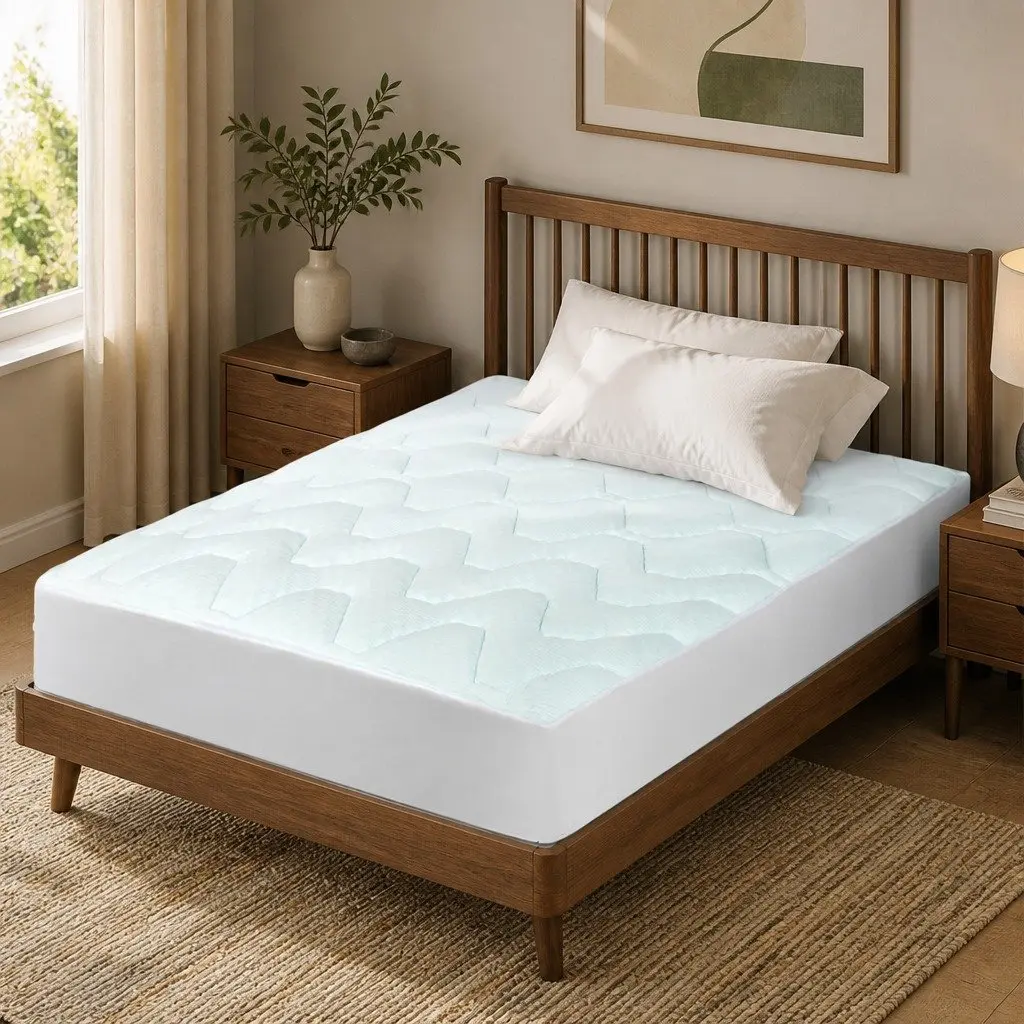 Mattress Topper Memory Foam 3cm King Single Bamboo Cover White and Blue Deep Pocket