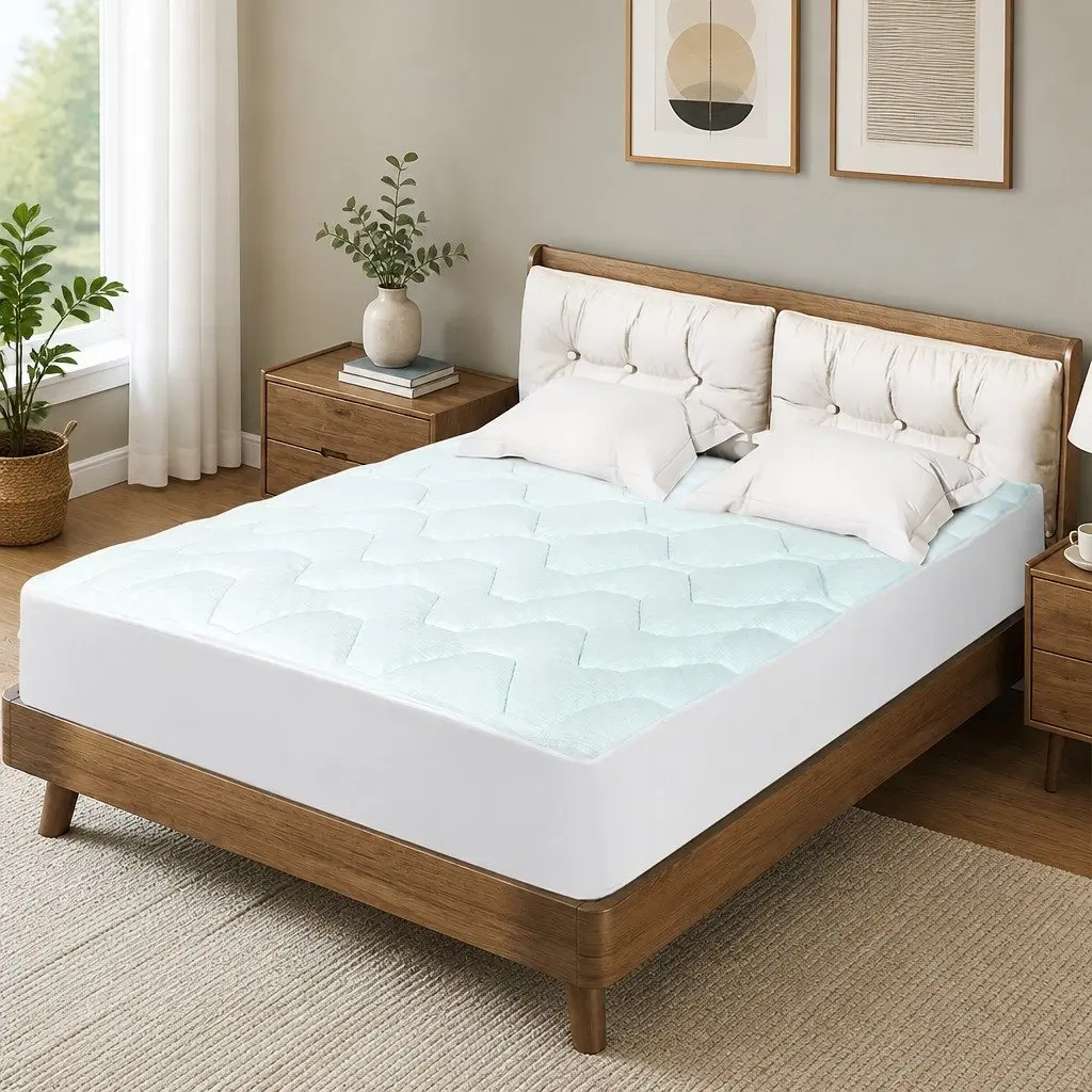 King Mattress Topper Memory Foam 30D Bamboo Cover Cooling White and Blue