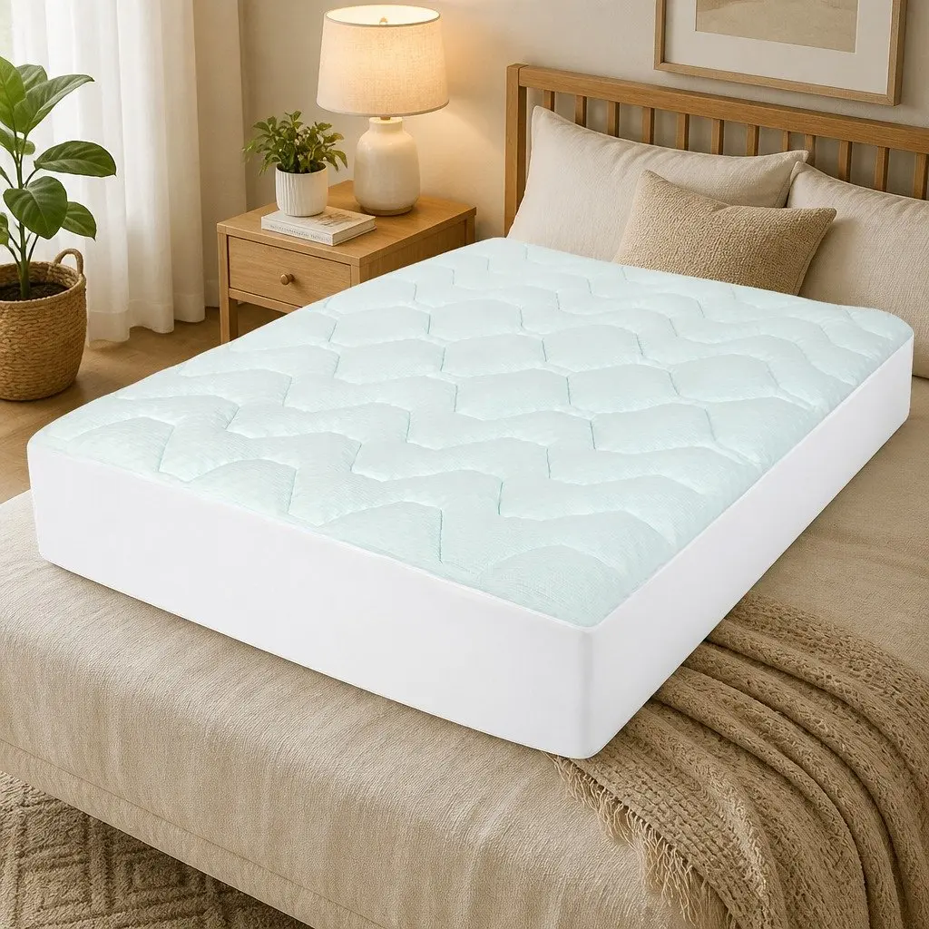 King Mattress Topper Memory Foam 30D Bamboo Cover Cooling White and Blue