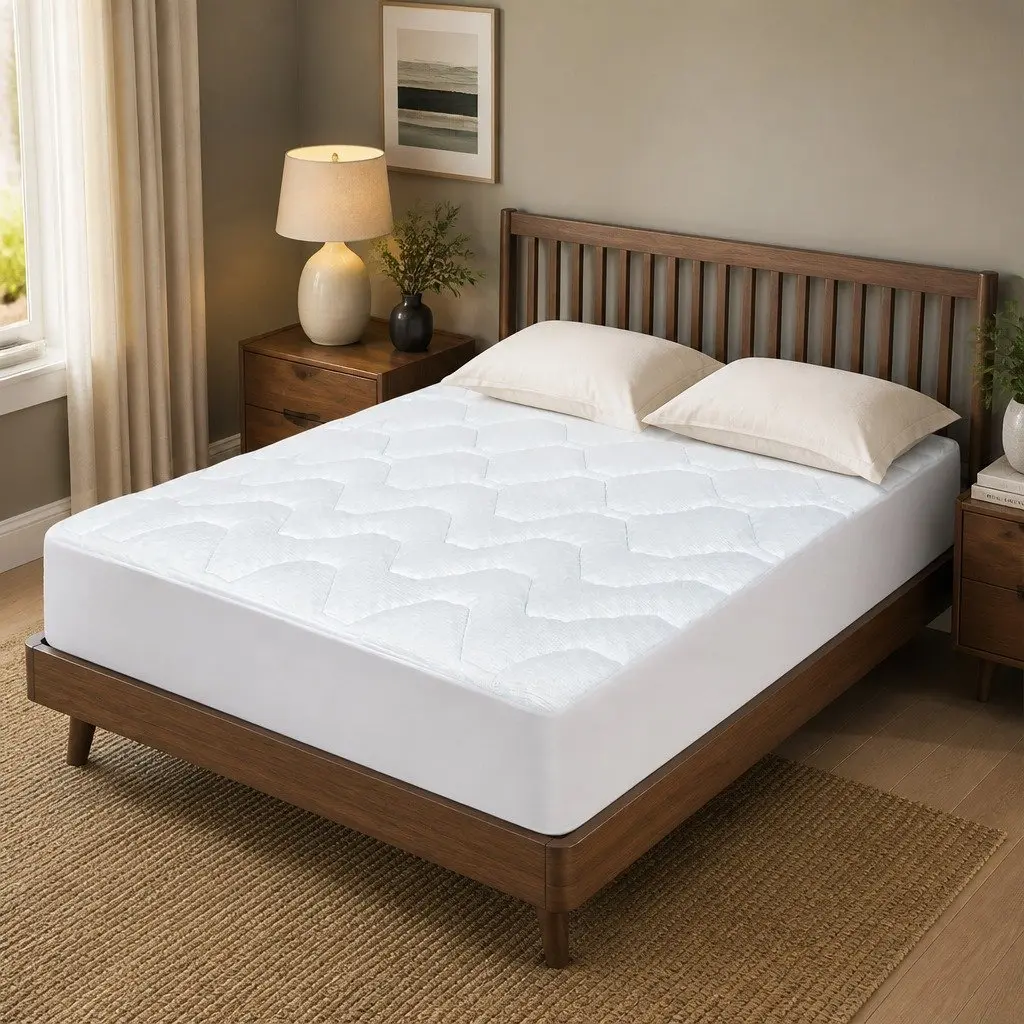 Queen Mattress Topper Memory Foam 3cm Egg-Crate Bamboo Cover White and Blue