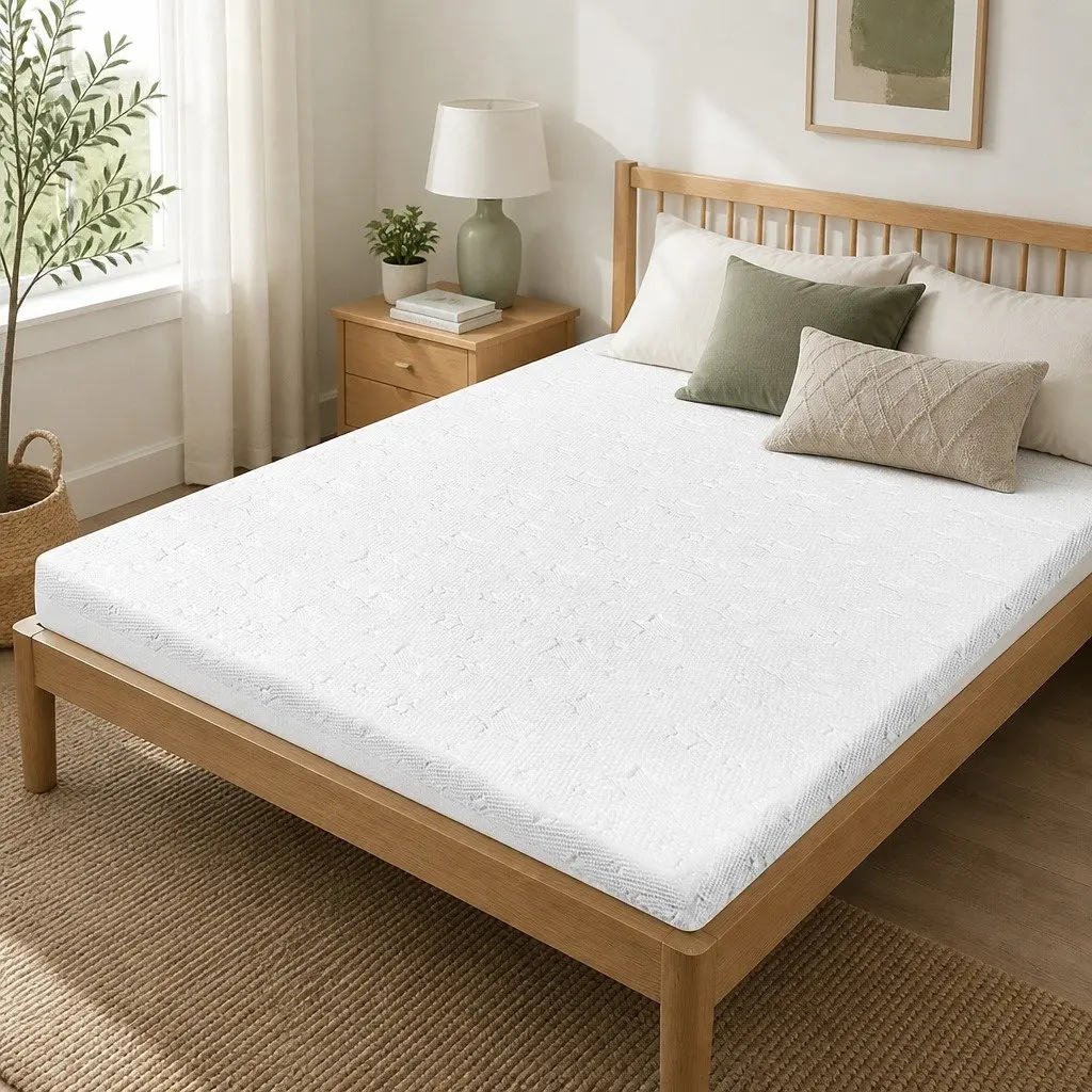 Dual-Layer Memory Foam Mattress Topper Double Bed Cooling Gel Bamboo Charcoal 190cm L x 137cm W x 5cm H White