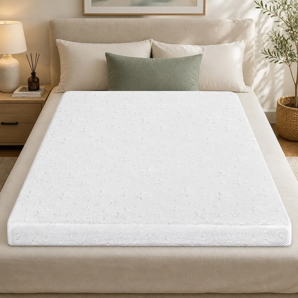 Dual-Layer Memory Foam Mattress Topper Double Bed Cooling Gel Bamboo Charcoal 190cm L x 137cm W x 5cm H White