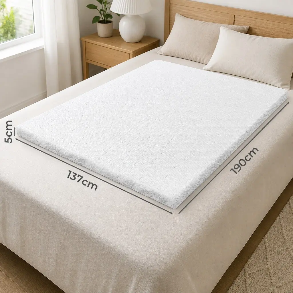 Dual-Layer Memory Foam Mattress Topper Double Bed Cooling Gel Bamboo Charcoal 190cm L x 137cm W x 5cm H White