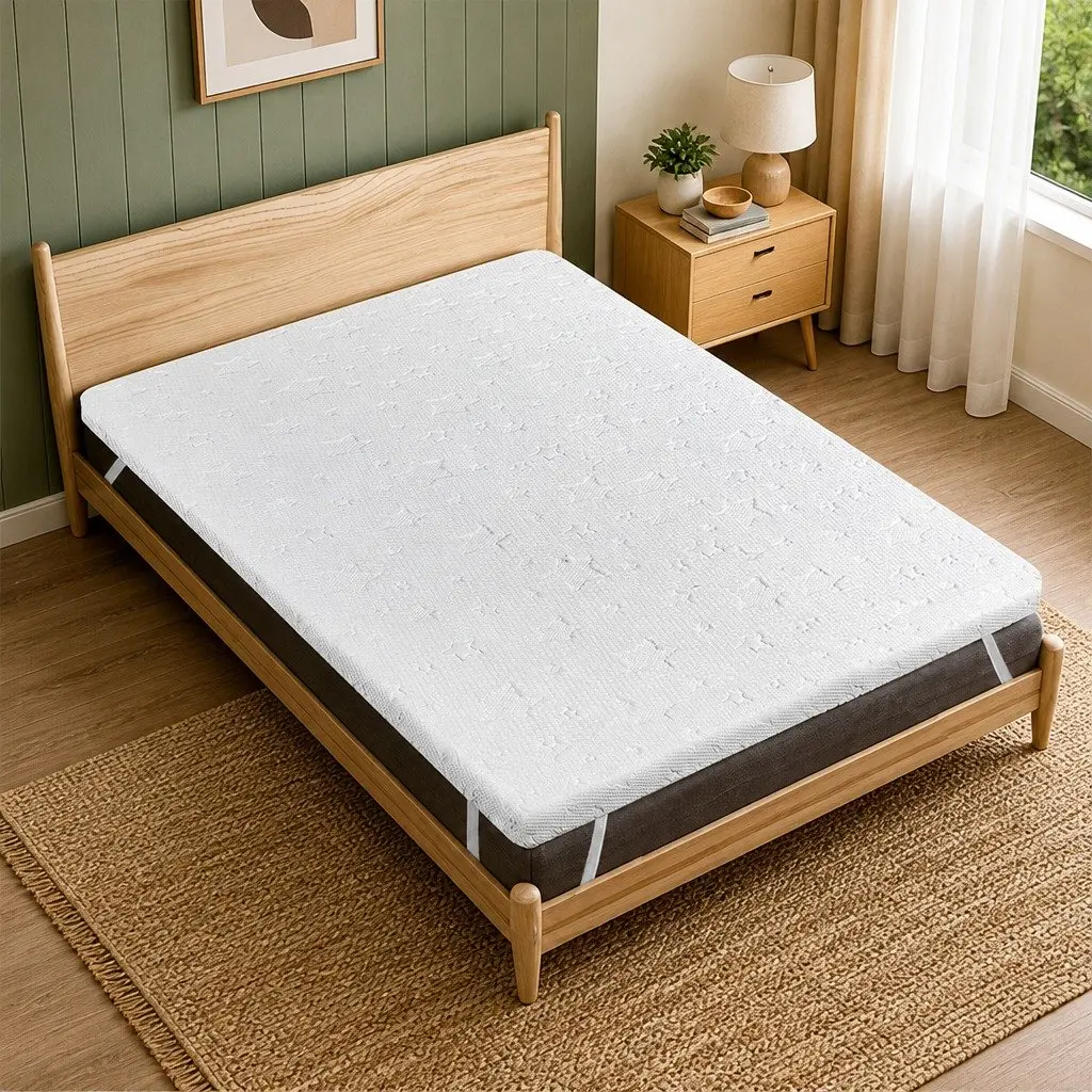 Dual-Layer Memory Foam Mattress Topper Double Bed Cooling Gel Bamboo Charcoal 190cm L x 137cm W x 5cm H White