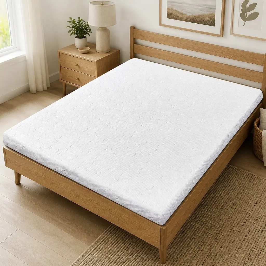Dual-Layer Memory Foam Mattress Topper Double Bed Cooling Gel Bamboo Charcoal 190cm L x 137cm W x 5cm H White
