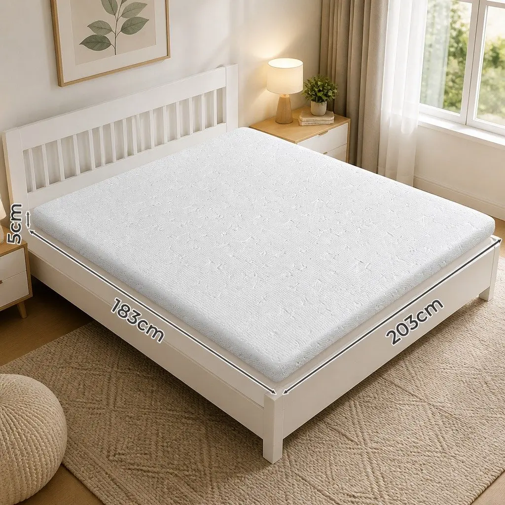Memory Foam Mattress Topper Dual-Sided 5cm Cooling Gel King White