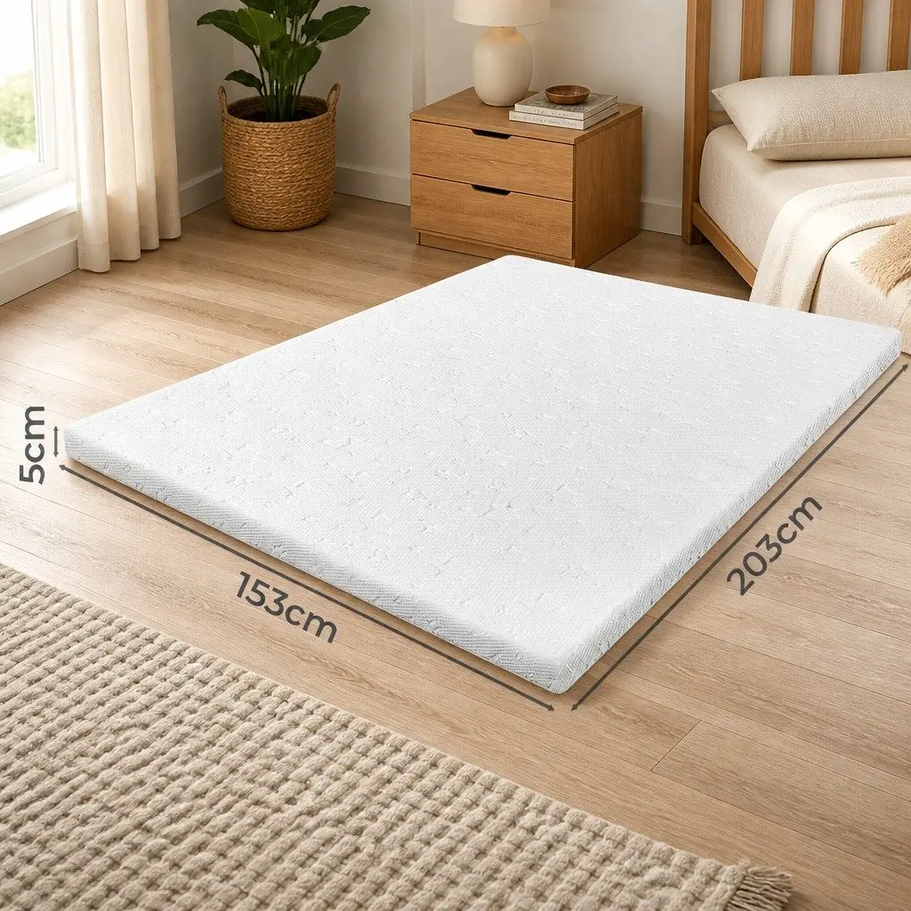 Memory Foam Mattress Topper Dual Layer 5cm Cooling Gel Bamboo King Single White