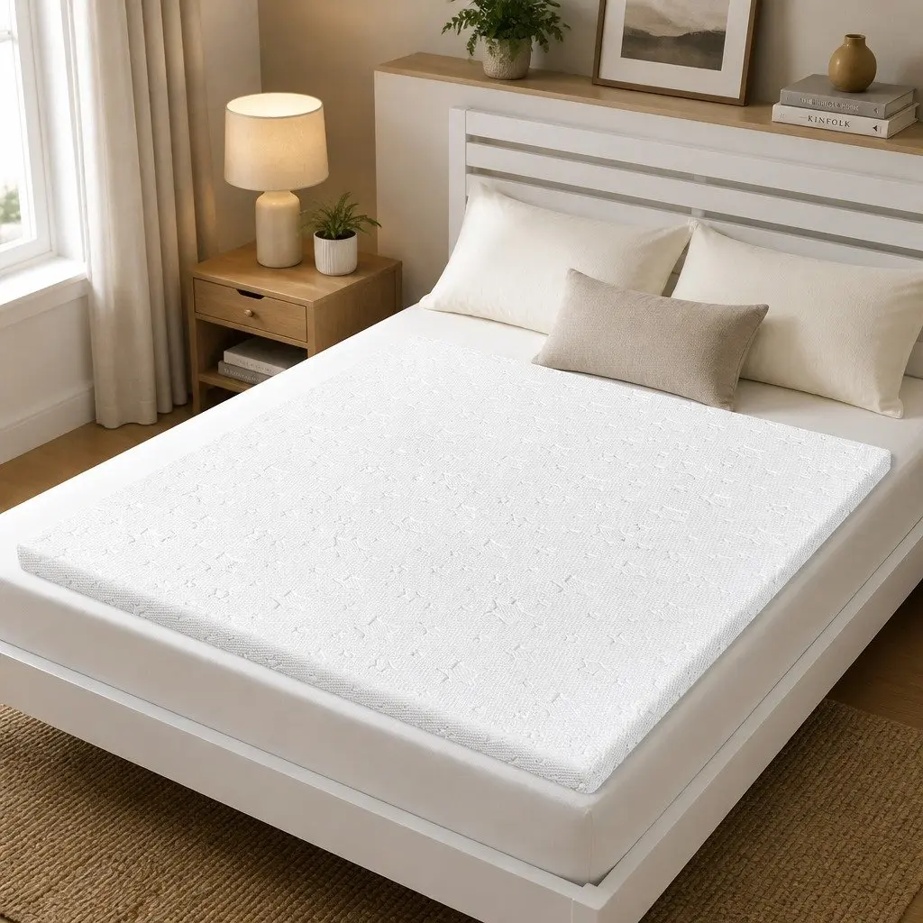 Memory Foam Mattress Topper Dual Layer 5cm Cooling Gel Bamboo King Single White