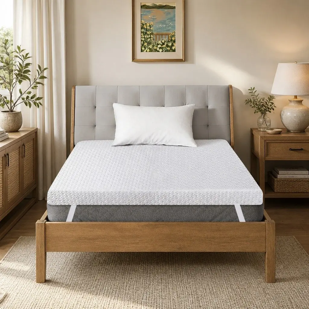 Memory Foam Mattress Topper 10cm Dual-Layer Cooling Gel Bamboo Charcoal White