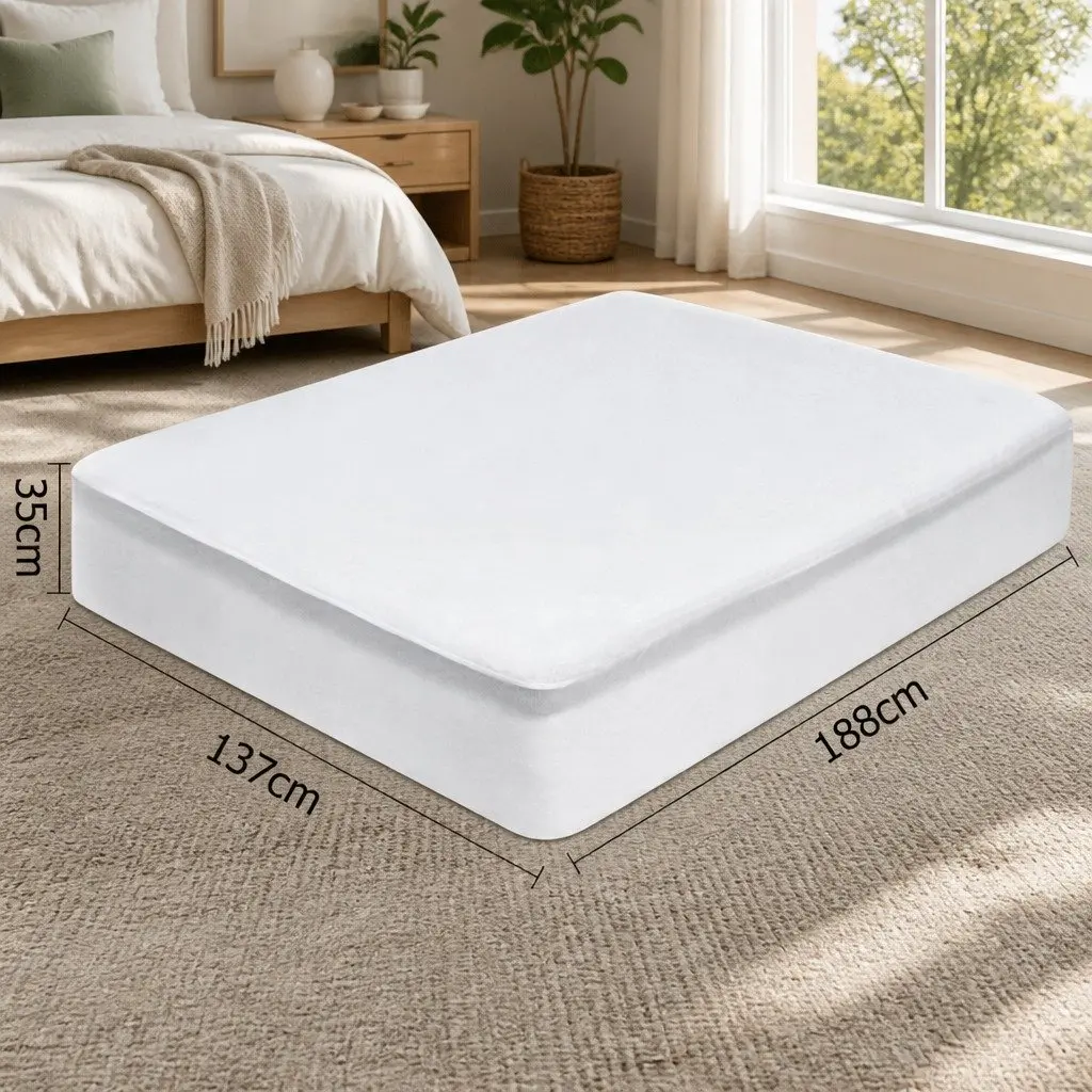Mattress Protector Double Size White Bamboo Fabric Water Resistant Machine