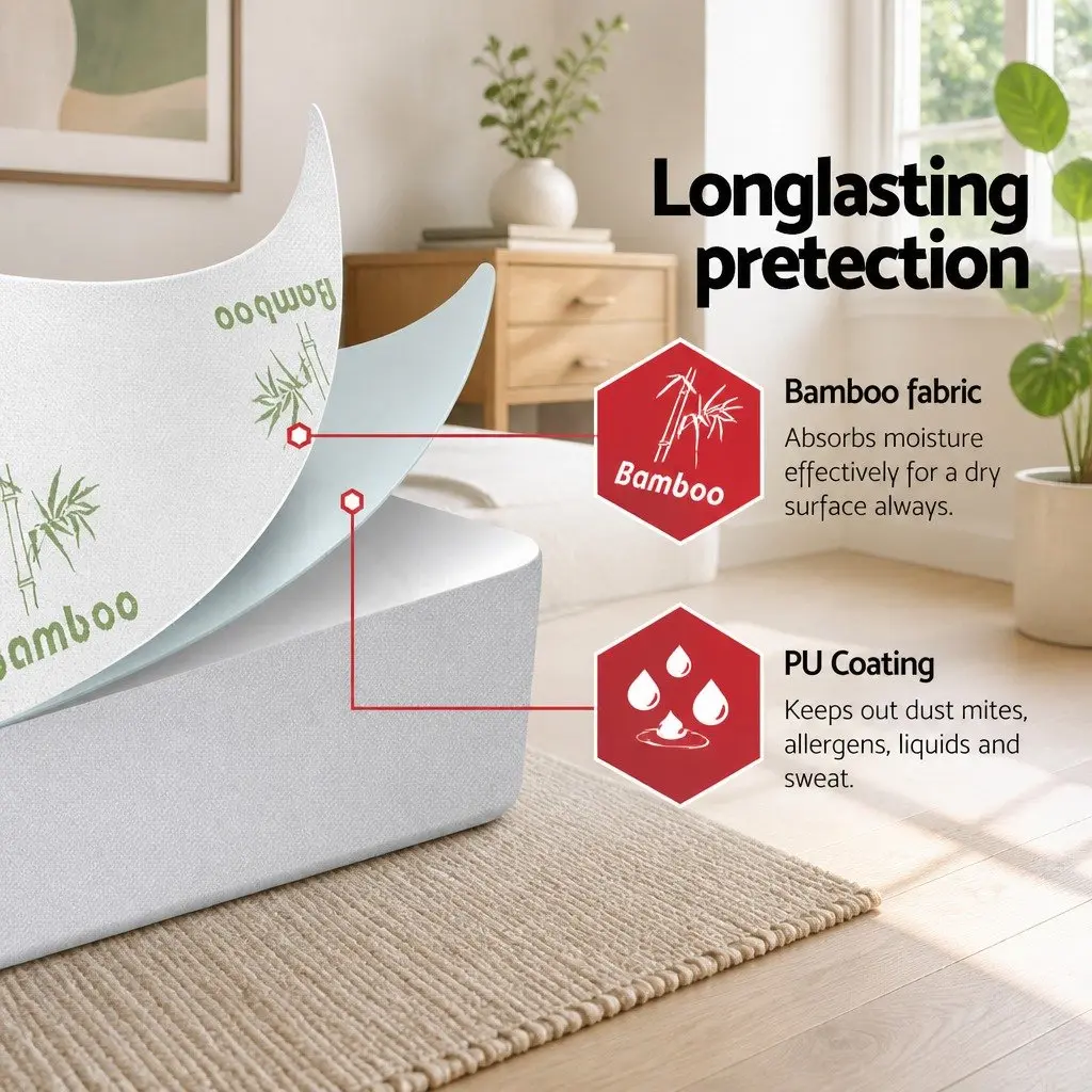 Mattress Protector Bamboo King Waterproof Fitted Dust Mite Bacteria Resistant