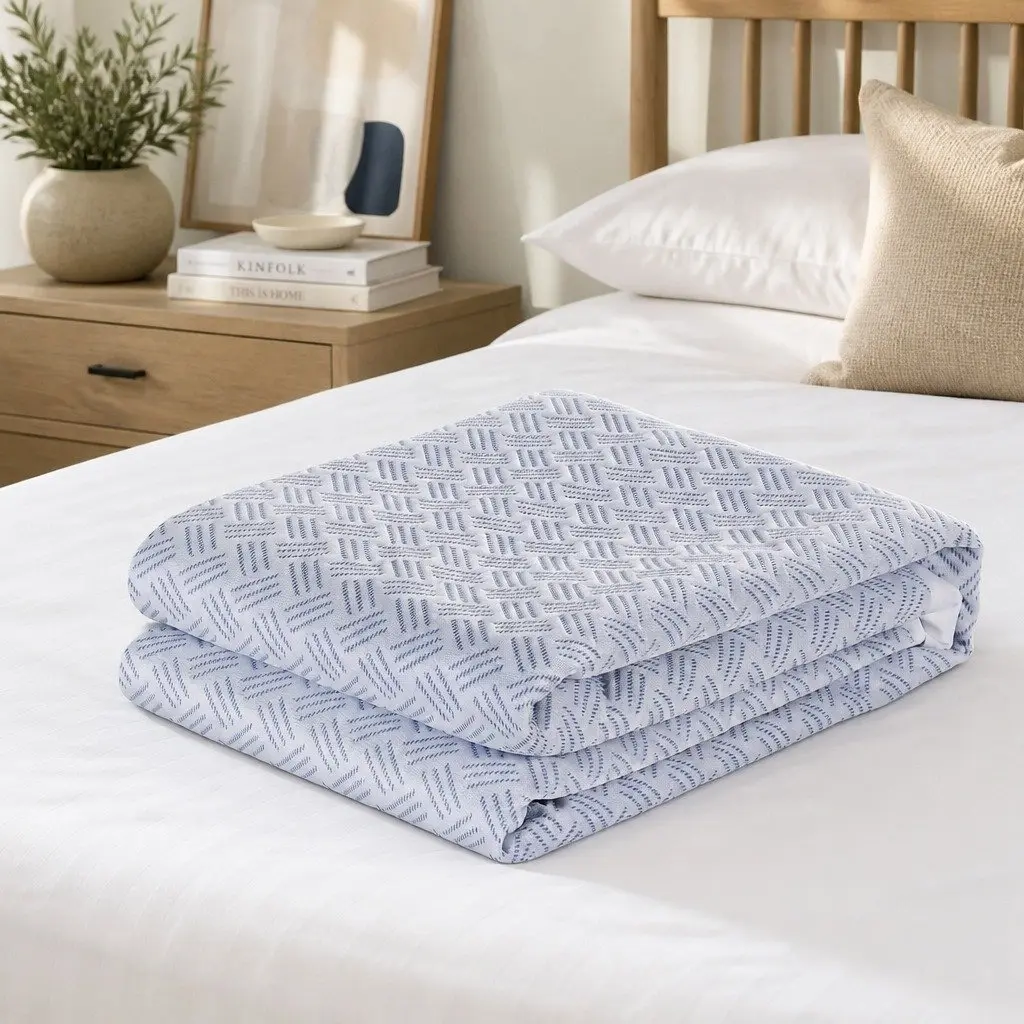 Mattress Protector Waterproof Deep Pocket Fitted Cover 200gsm PE Cool-Sense Air Layer Fabric Double Size Blue
