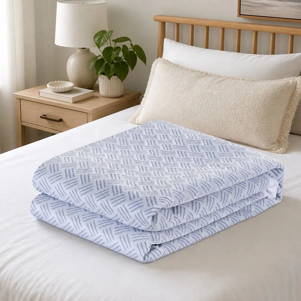 Mattress Protector PE Cool-Sense Air Layer King Size Blue 35cm Deep Pocket Fitted Skirt