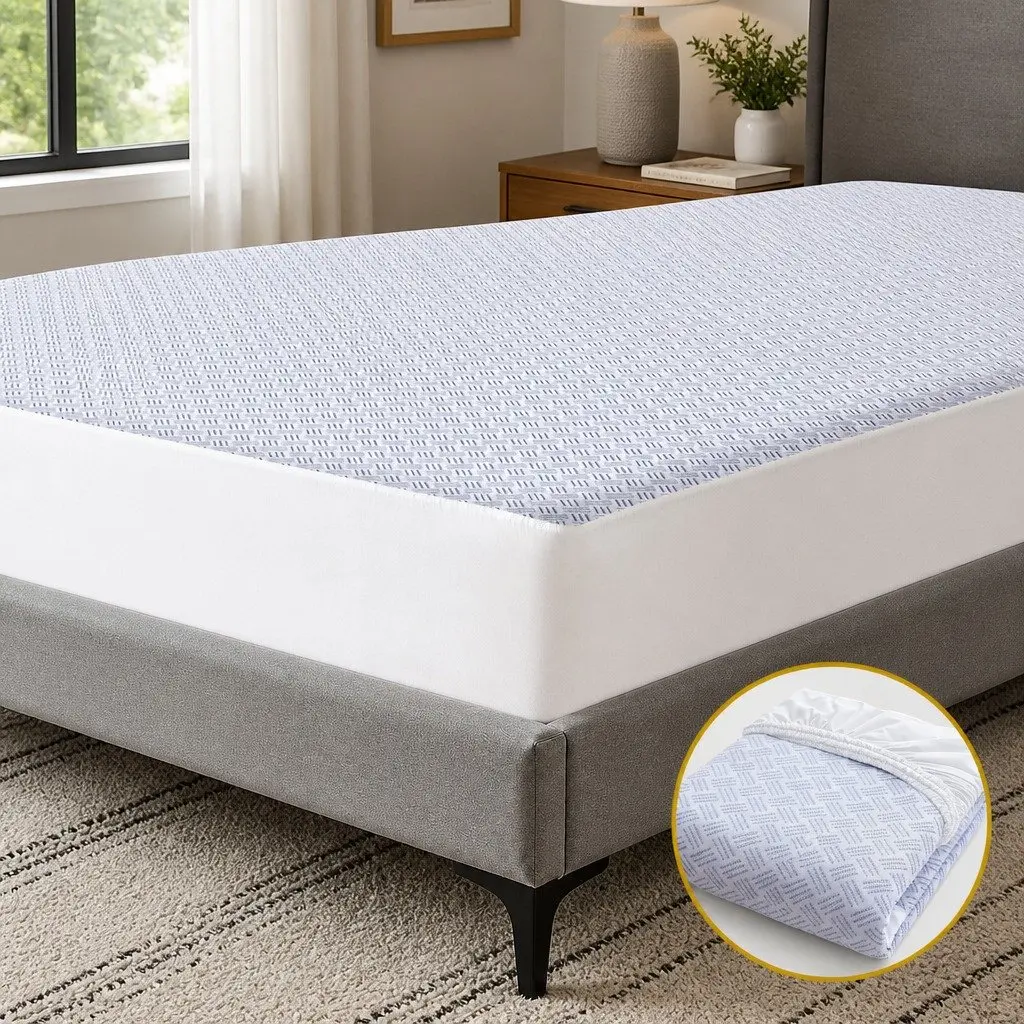Cooling Mattress Protector Waterproof 200gsm PE Cool-Sense Air Layer King Single Blue Deep Pocket Fitted Skirt