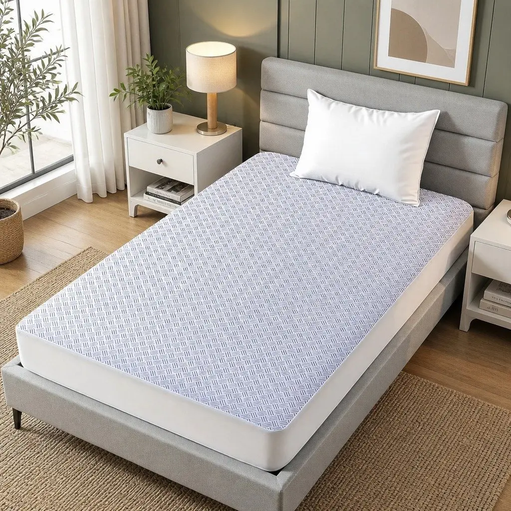Cooling Mattress Protector Waterproof 200gsm PE Cool-Sense Air Layer King Single Blue Deep Pocket Fitted Skirt