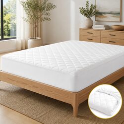 Waterproof Mattress Protector Double Quilted Fitted Cover White Cotton Top