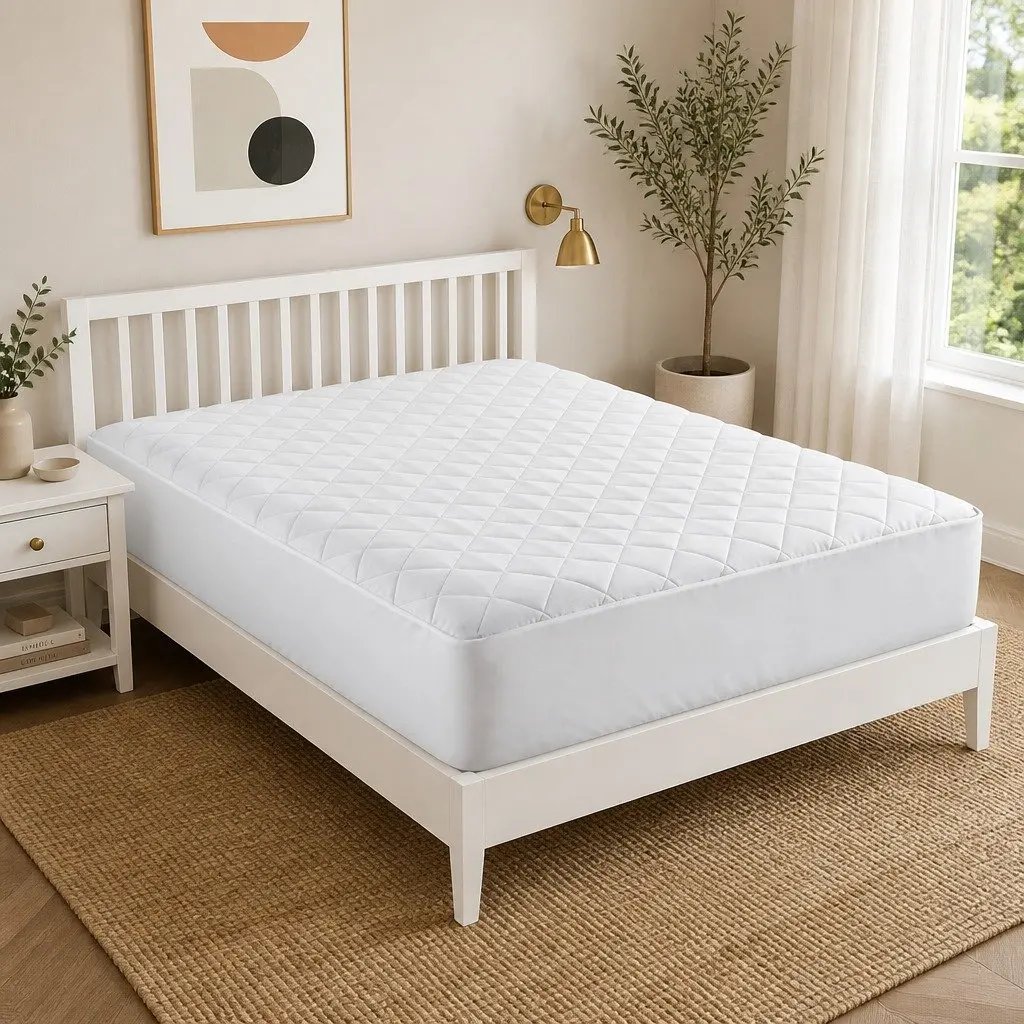 Mattress Protector Cotton Double White Quilted Waterproof Fitted Cover