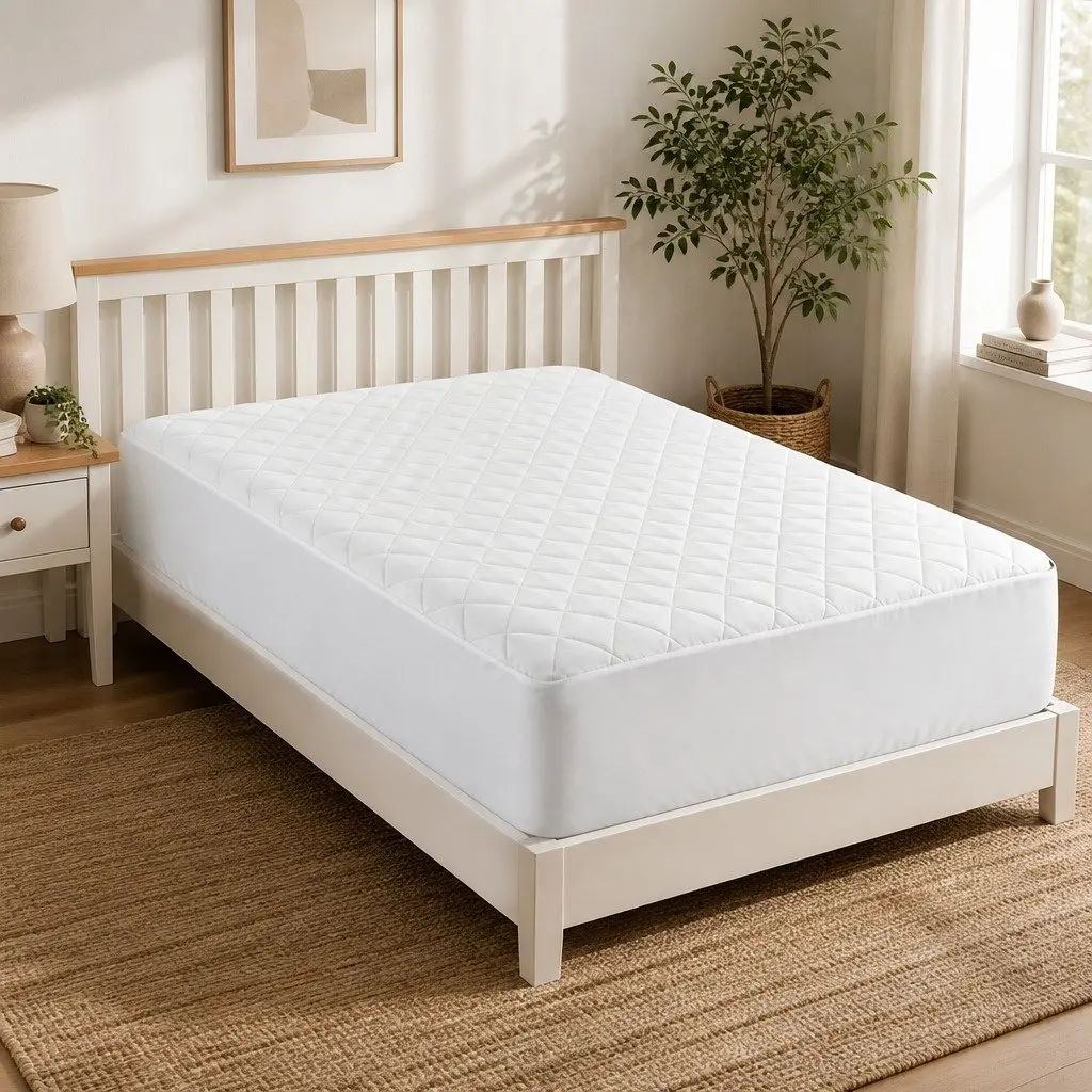 Mattress Protector Cotton 40cm Deep Fitted Quilted King Single White