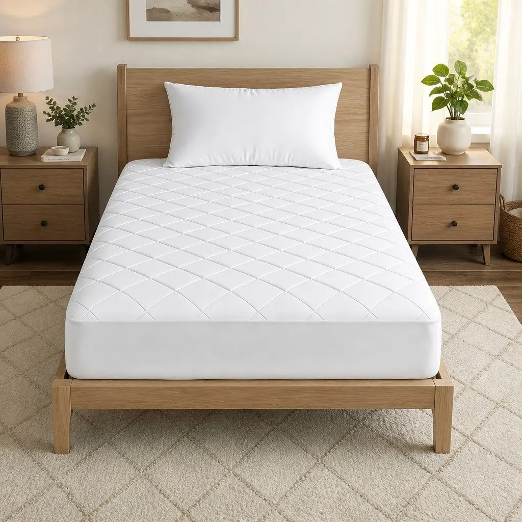 Mattress Protector Cotton 40cm Deep Fitted Quilted King Single White