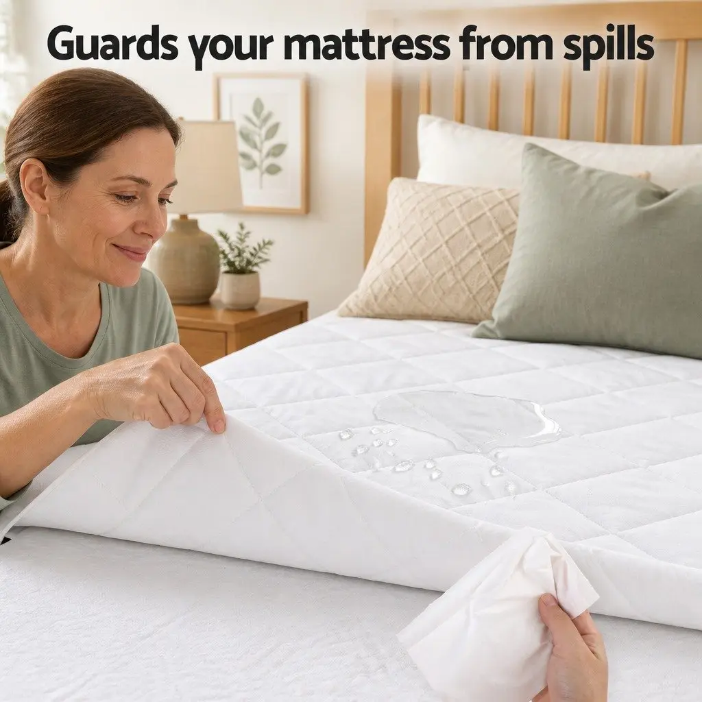 Mattress Protector Cotton Queen Waterproof Quilted Deep Pocket White