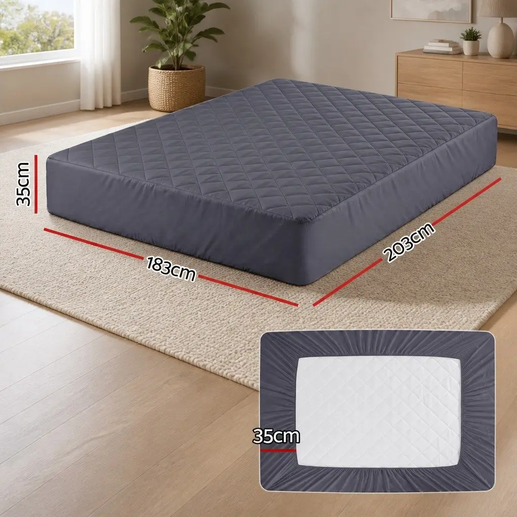 Mattress Protector Microfiber King Grey Waterproof Quilted 360° Elastic Fitted Skirt