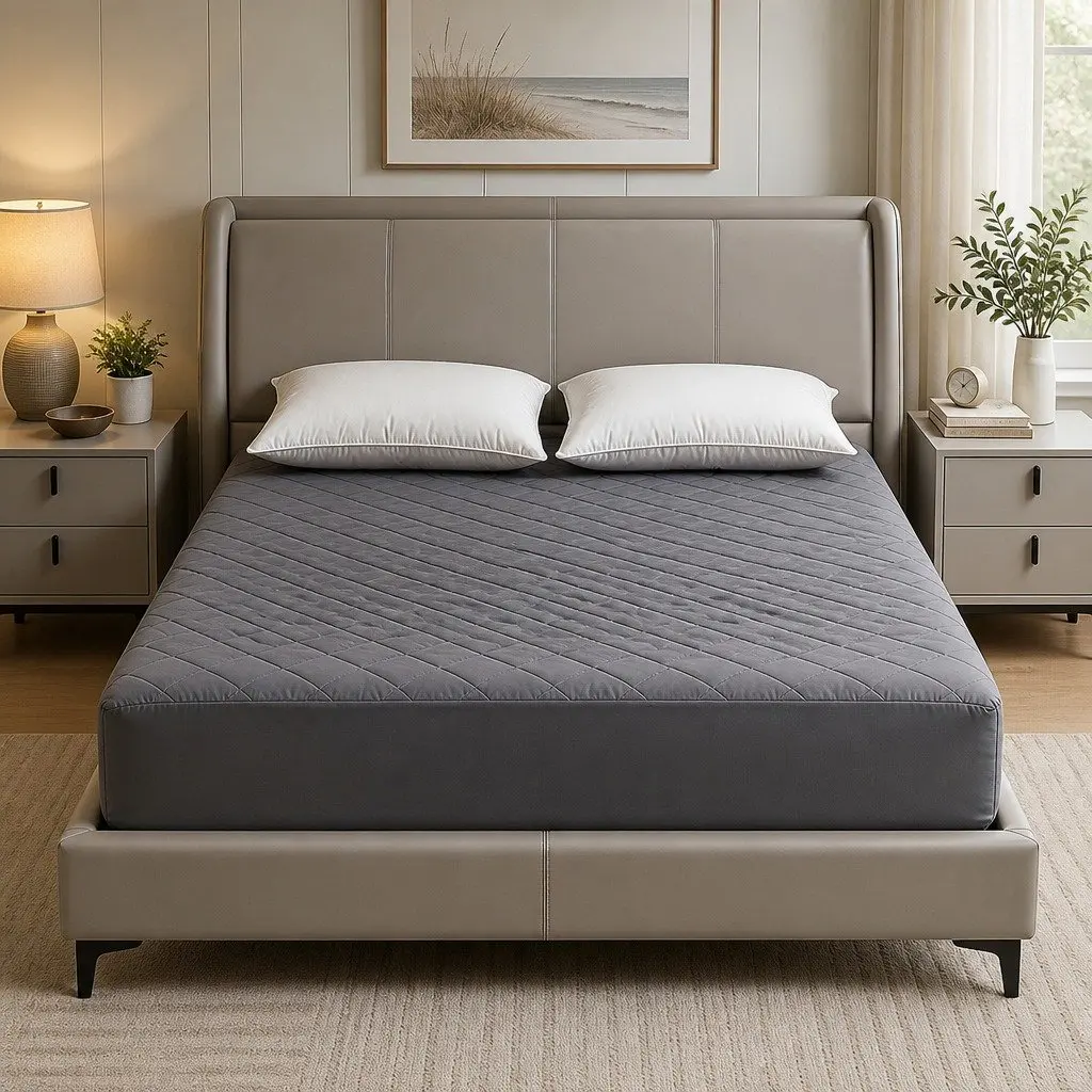 Grey Microfiber Mattress Protector with Fitted Skirt