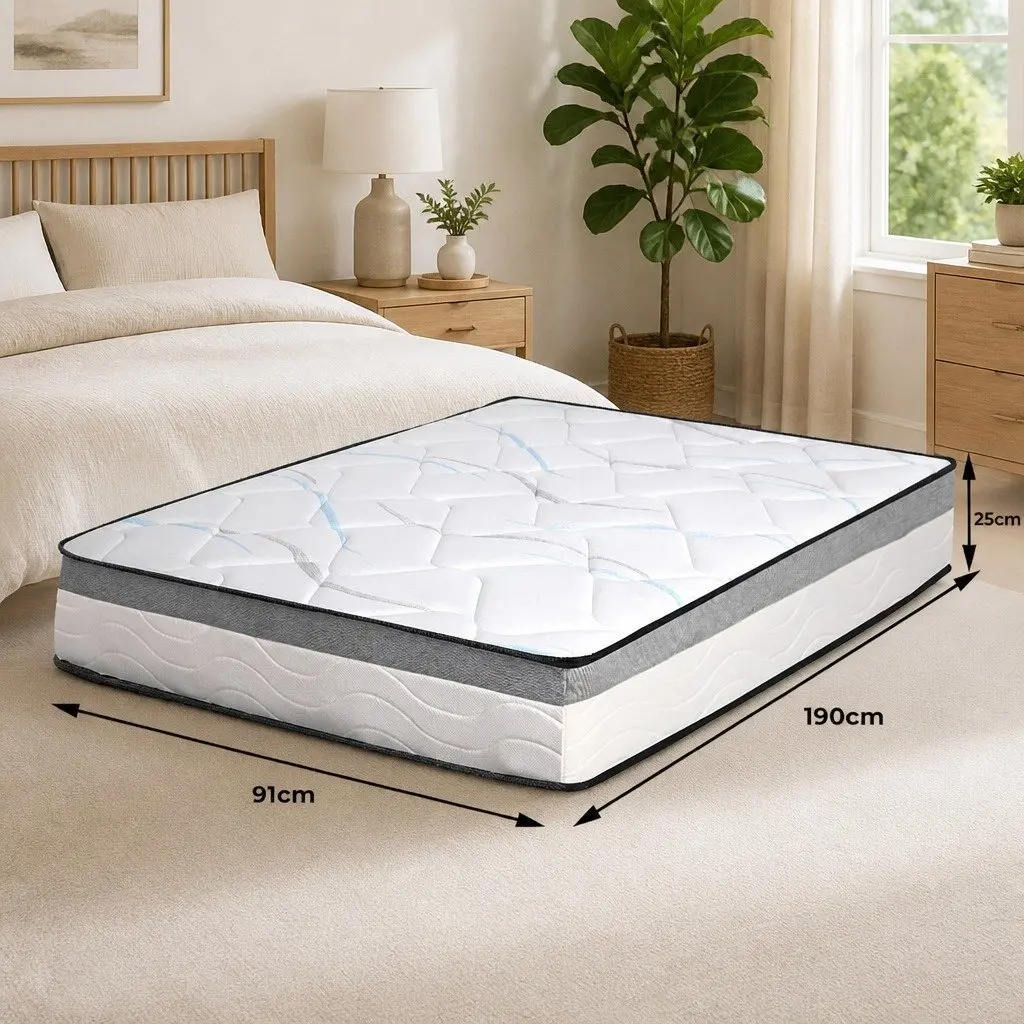 Single Mattress Pocket Coil 25cm Thick Medium Firm Support White