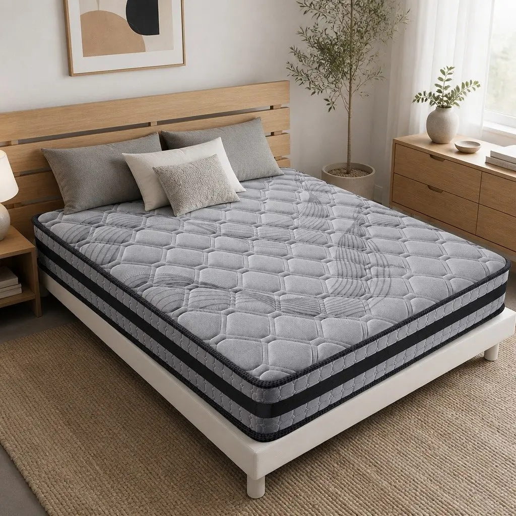 Pocket Coil Mattress Medium Firm 5-Zone Support King Single Size Grey