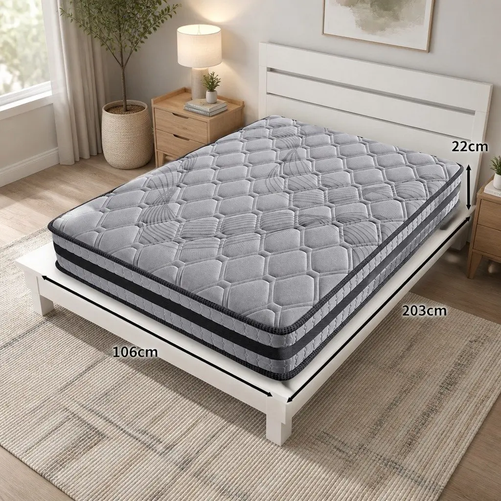 Pocket Coil Mattress Medium Firm 5-Zone Support King Single Size Grey