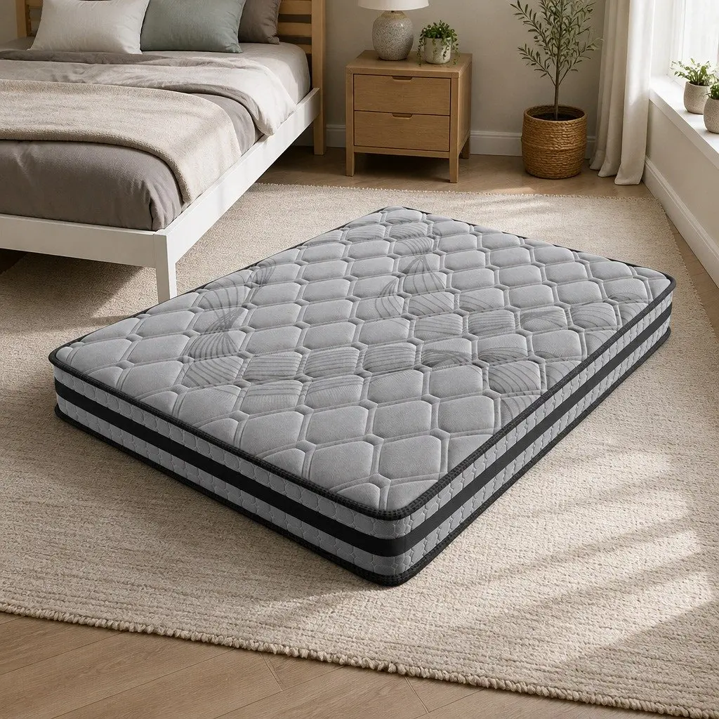 Queen Mattress Pocket Coil Medium Firm Support Breathable Grey 203cm x 153cm