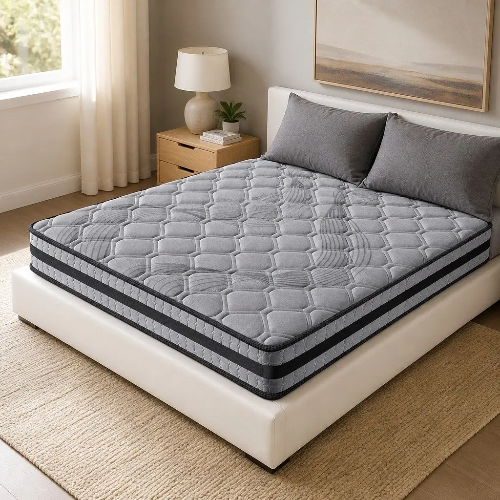 Queen Mattress Pocket Coil Medium Firm Support Breathable Grey 203cm x 153cm