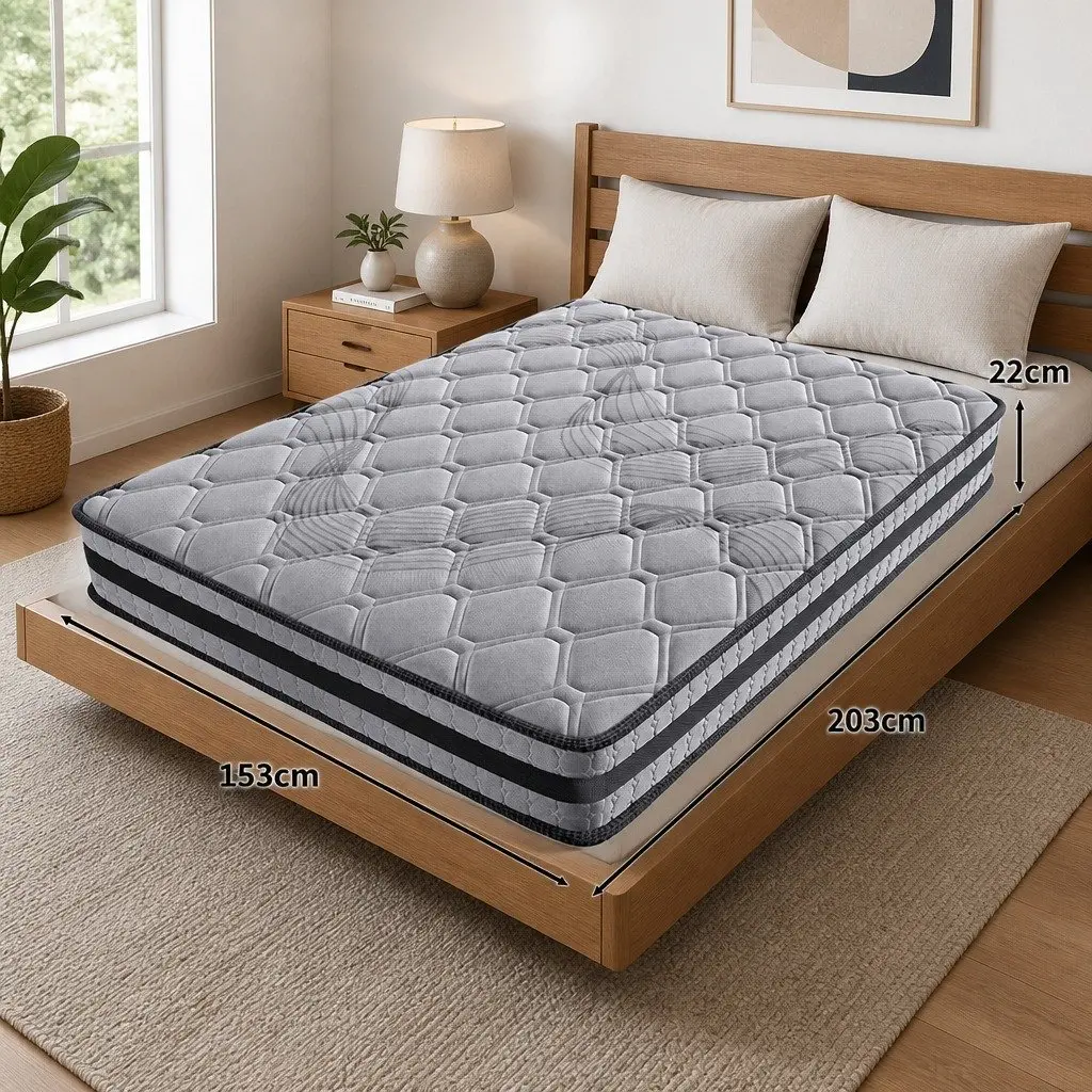 Queen Mattress Pocket Coil Medium Firm Support Breathable Grey 203cm x 153cm