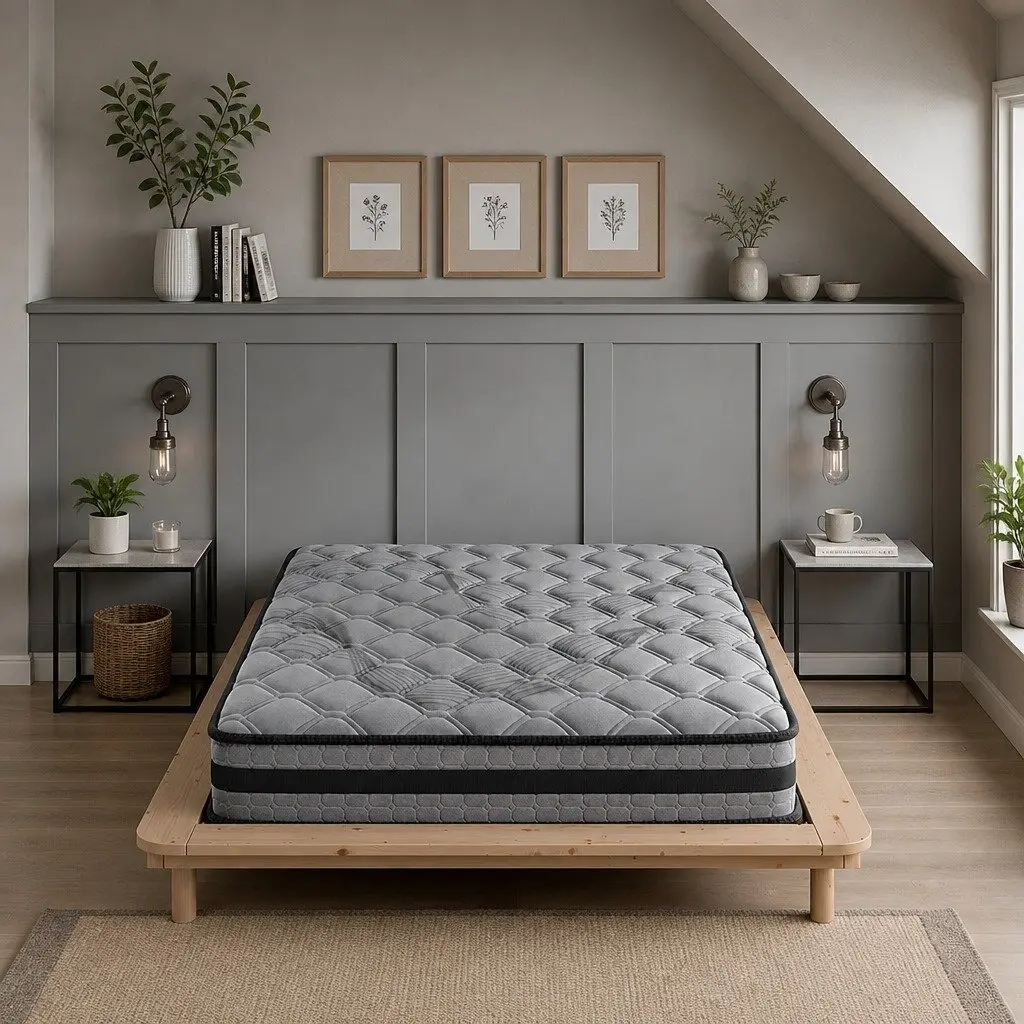 Queen Mattress Pocket Coil Medium Firm Support Breathable Grey 203cm x 153cm