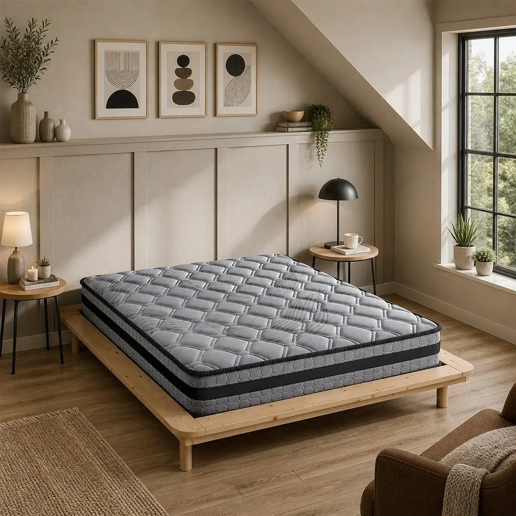 Queen Mattress Pocket Coil Medium Firm Support Breathable Grey 203cm x 153cm
