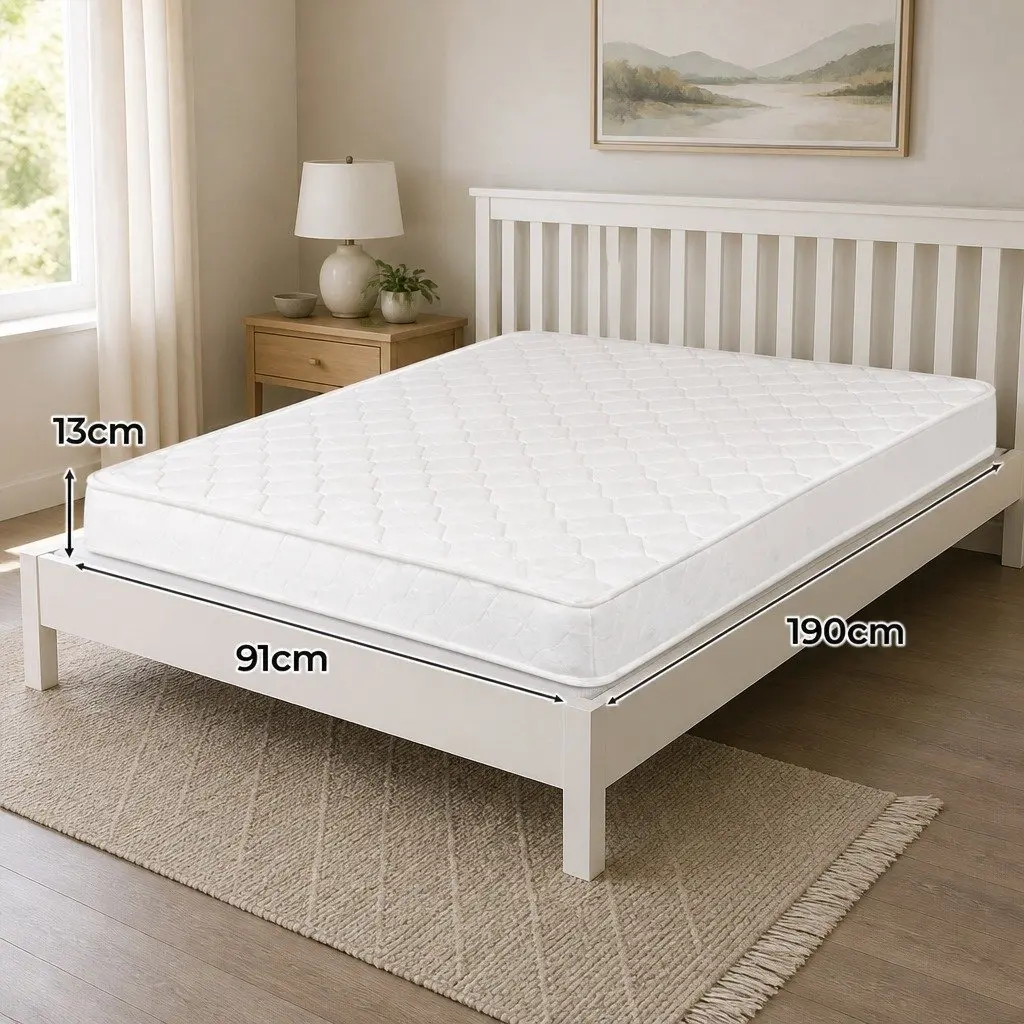 Single Mattress Bonnell Spring Coil High Firm Support Foam 190cm L x 91cm W White