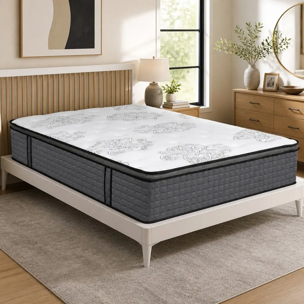 Queen Size Spring Mattress Pocket Coil Egg-Crate Foam Medium Firm White