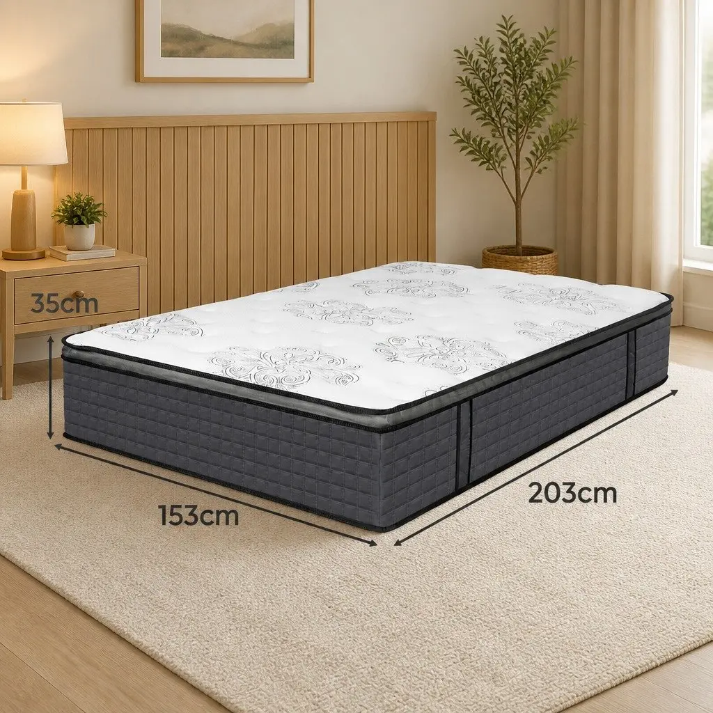 Queen Size Spring Mattress Pocket Coil Egg-Crate Foam Medium Firm White