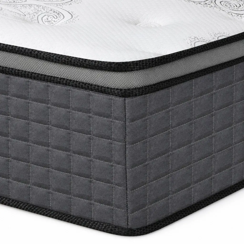 Queen Size Spring Mattress Pocket Coil Egg-Crate Foam Medium Firm White