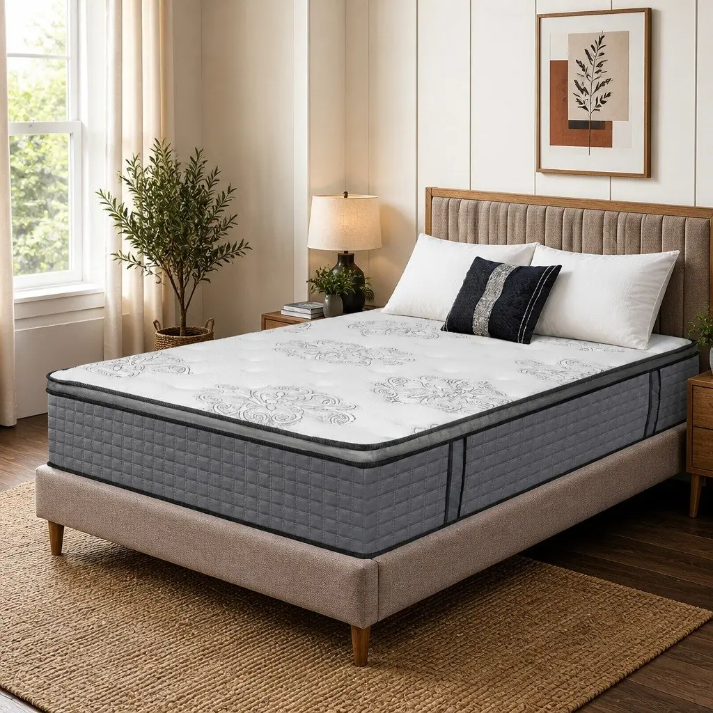 Queen Size Spring Mattress Pocket Coil Egg-Crate Foam Medium Firm White