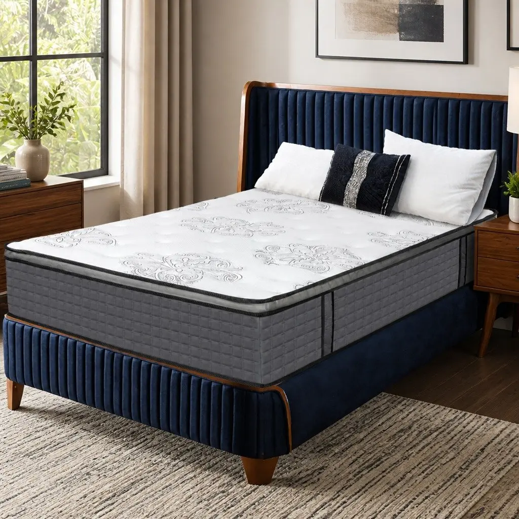 Queen Size Spring Mattress Pocket Coil Egg-Crate Foam Medium Firm White
