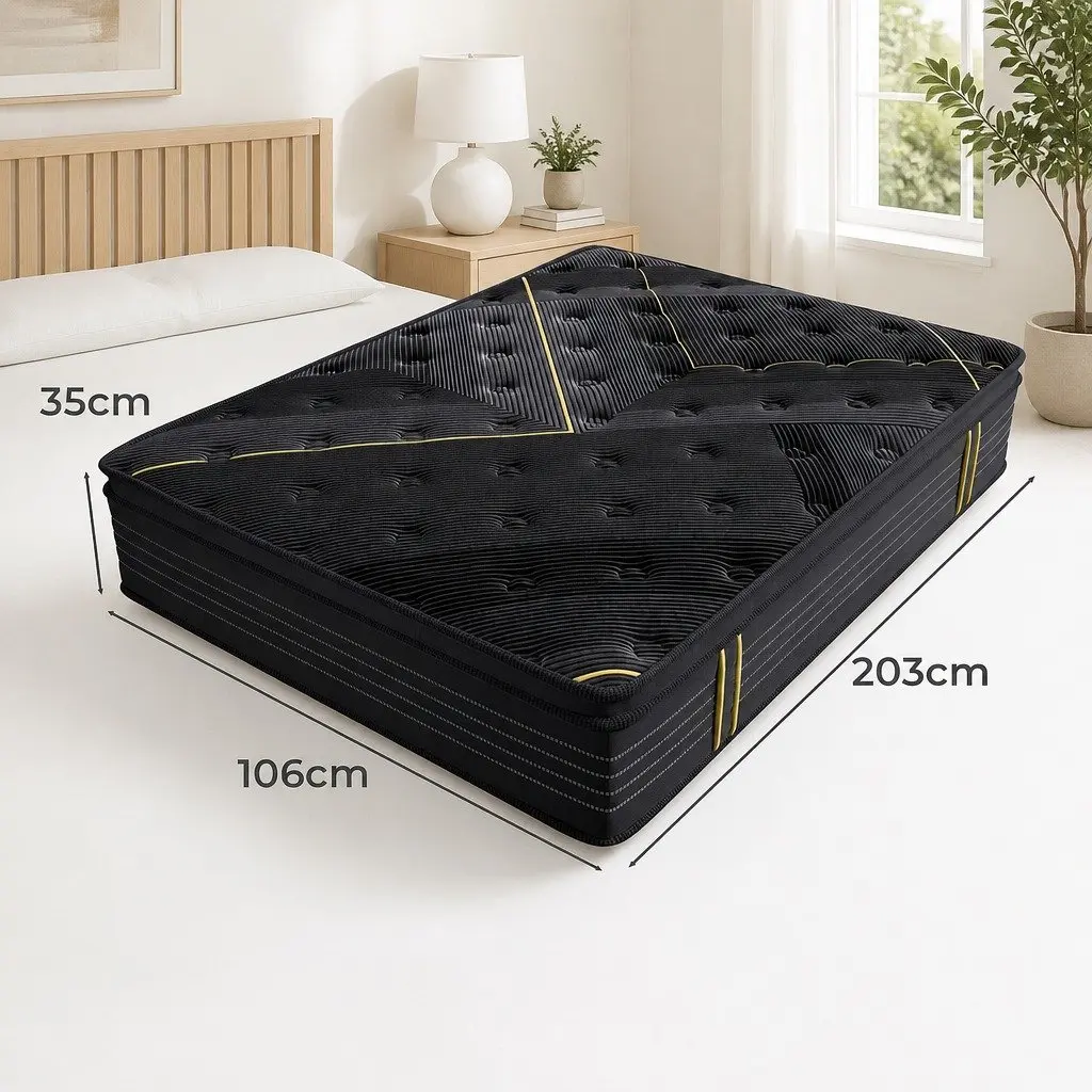 King Single Mattress Bamboo Charcoal Pocket Spring 203cm x 106cm Black