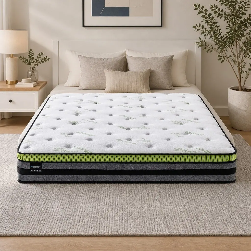 Pocket Spring Mattress Cool Gel Memory Foam Medium-Firm King Size White Grey Green