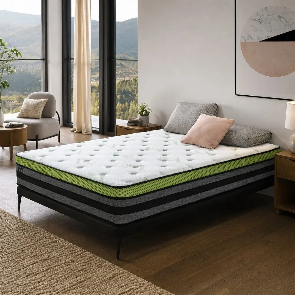 Pocket Spring Mattress Cool Gel Memory Foam Medium-Firm King Size White Grey Green