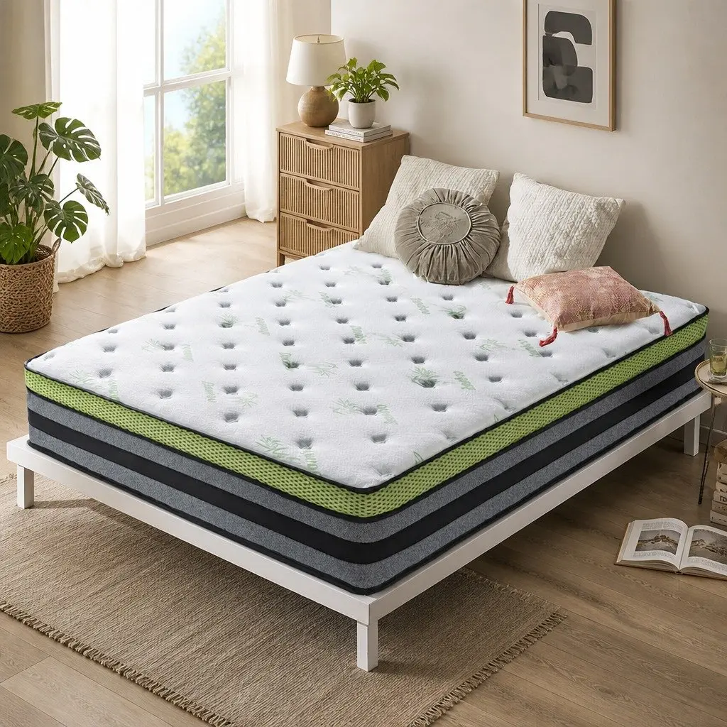 Pocket Spring Mattress Cool Gel Memory Foam Medium-Firm King Size White Grey Green