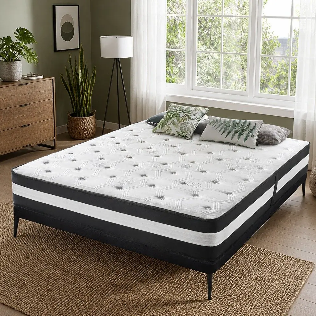 King Mattress Ice Silk Cool Gel Memory Foam 25cm Medium Firm 5 Zone Pocket Spring Black White