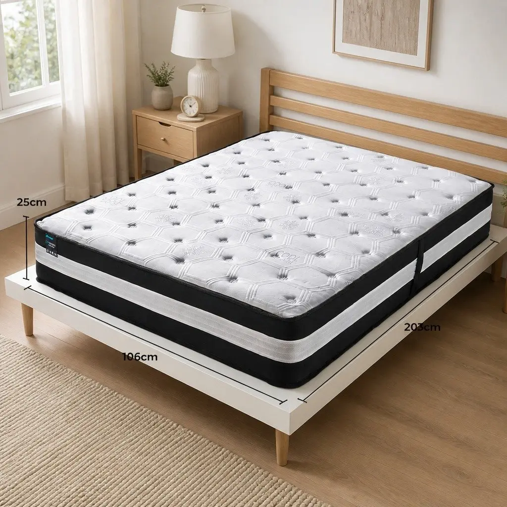 Pocket Spring Mattress Cool Gel Memory Foam 25cm King Single Medium Firm Black or White